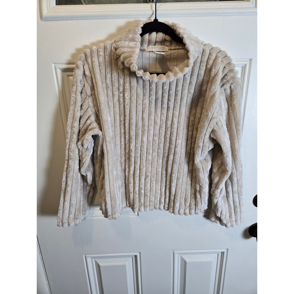 Planet Gold Juniors Cozy Mock Neck Ribbed Sweater Beige Medium A8JT595
